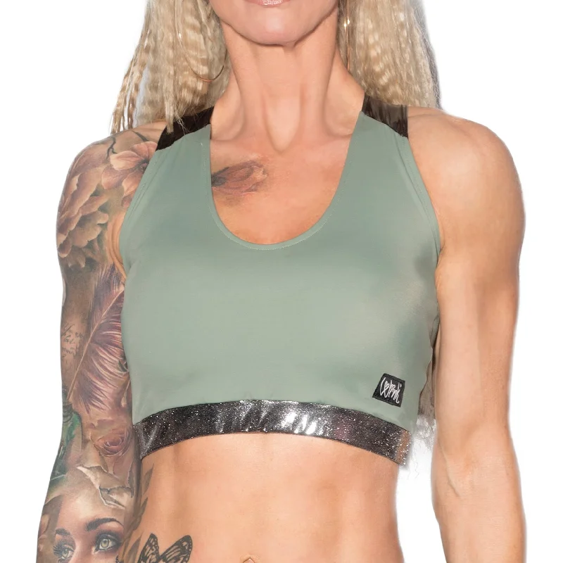 Women's lingerie for sexy bustier sets-Valencia Eco Crop Top - Olive