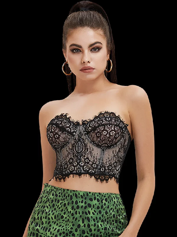 Women's corset for everyday wear and shaping-Women's Mesh Lace Bustier Elegant Strapless Chest Corset Women's corset for everyday wear and shaping-Women's Mesh Lace Bustier Elegant Strapless Chest Corset